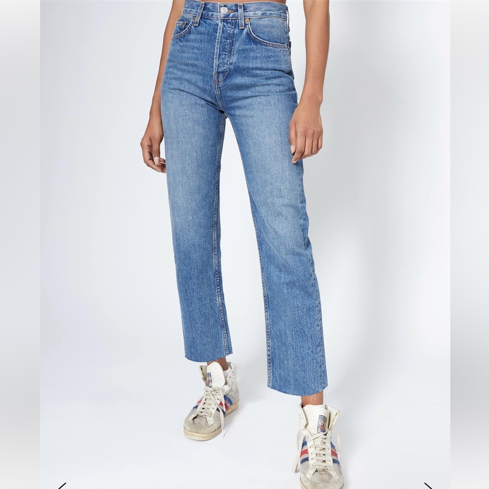 Re/done High Rise Stovepipe Rigid Jean in Medium Vain Sz 29